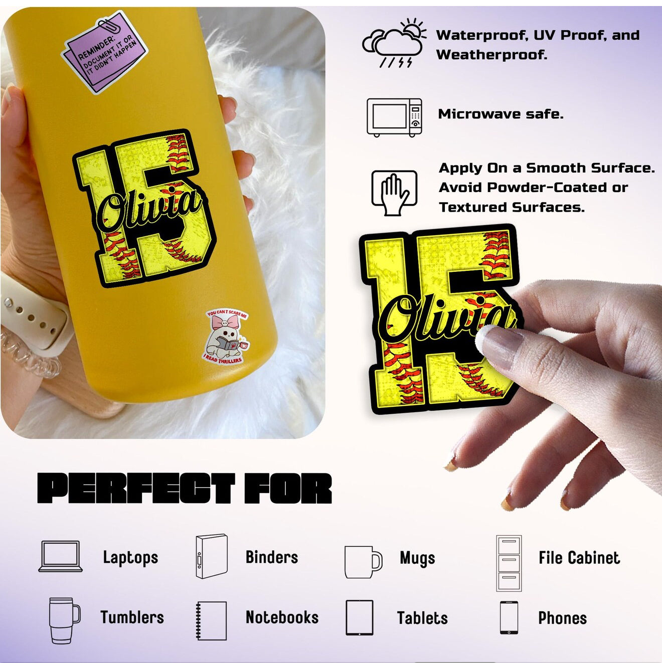 Baseball Stickers | Custom Vinyl Baseball Sticker | Sports Number & Name Sticker | Basketball | Football | Softball | Soccer | Volleyball | Phone Wallpaper