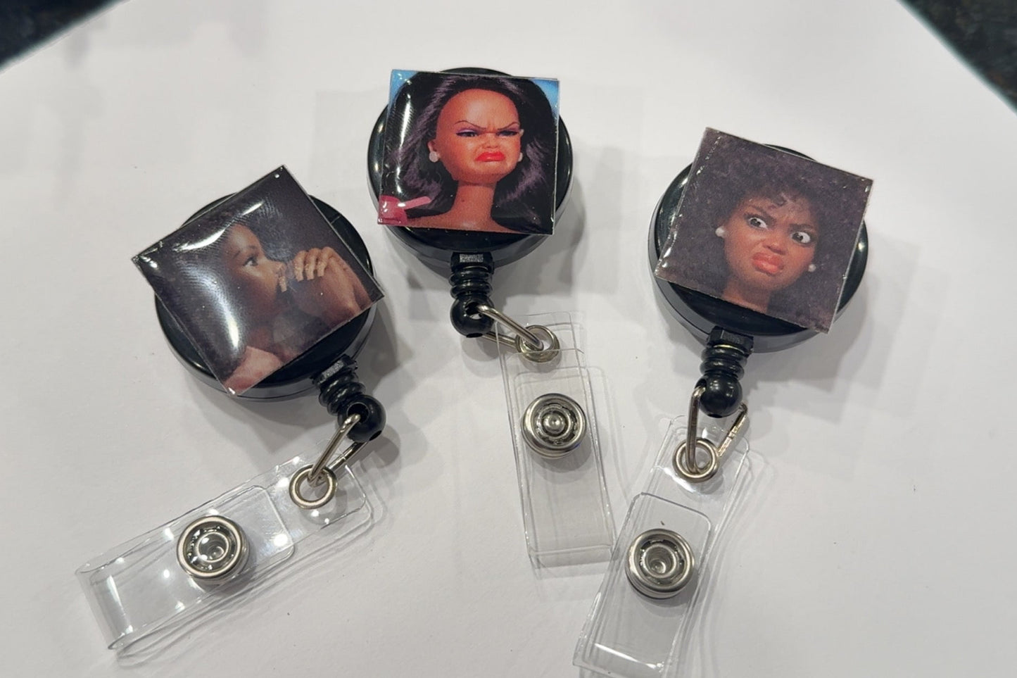 Barb Meme Badge Reels | Funny Face Dolls | Coworker Gifts | Work ID Badge Clip
