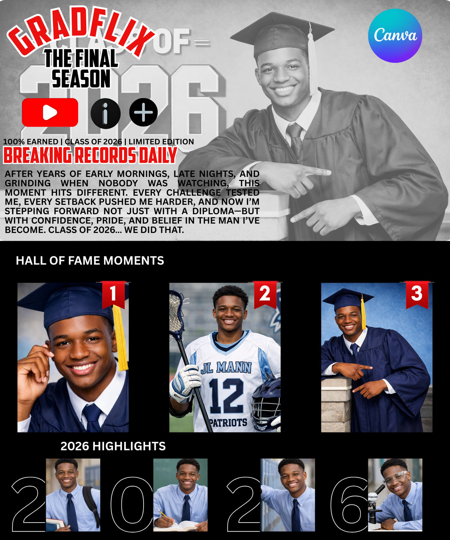 GRADFLIX Canva Template | Class of 2026 | Digital Download