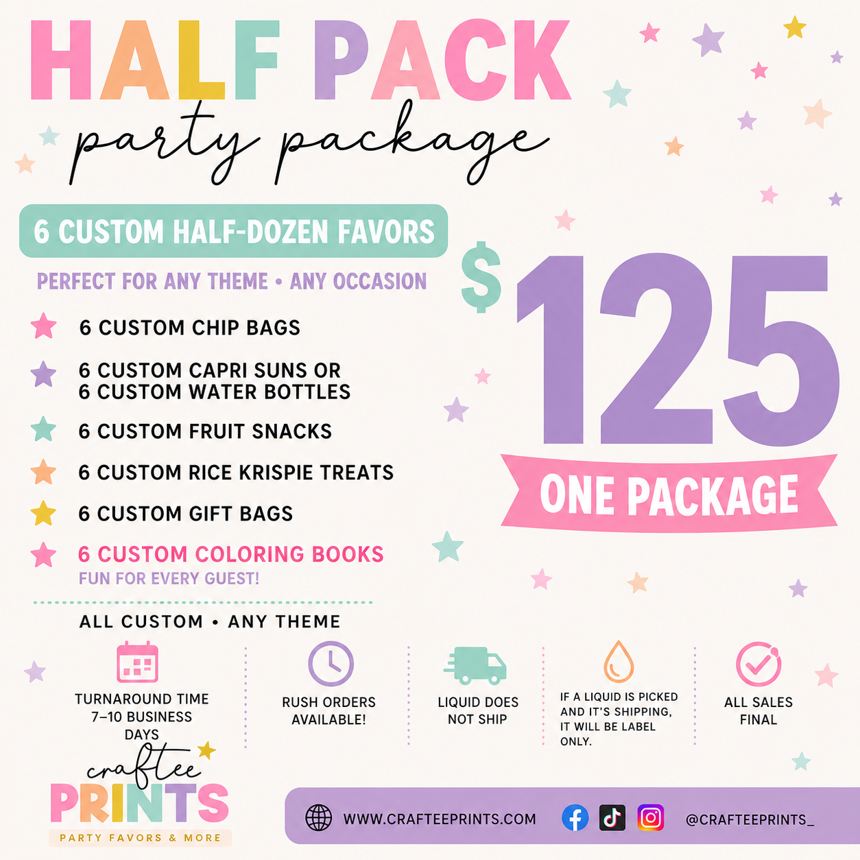 Half Pack ! | 1/2 Dozen Party Package | 6 Different Favors