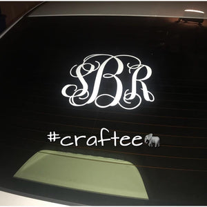 White Monogram Car Decal | Car Monogram Sticker | Back Window Monogram Sticker