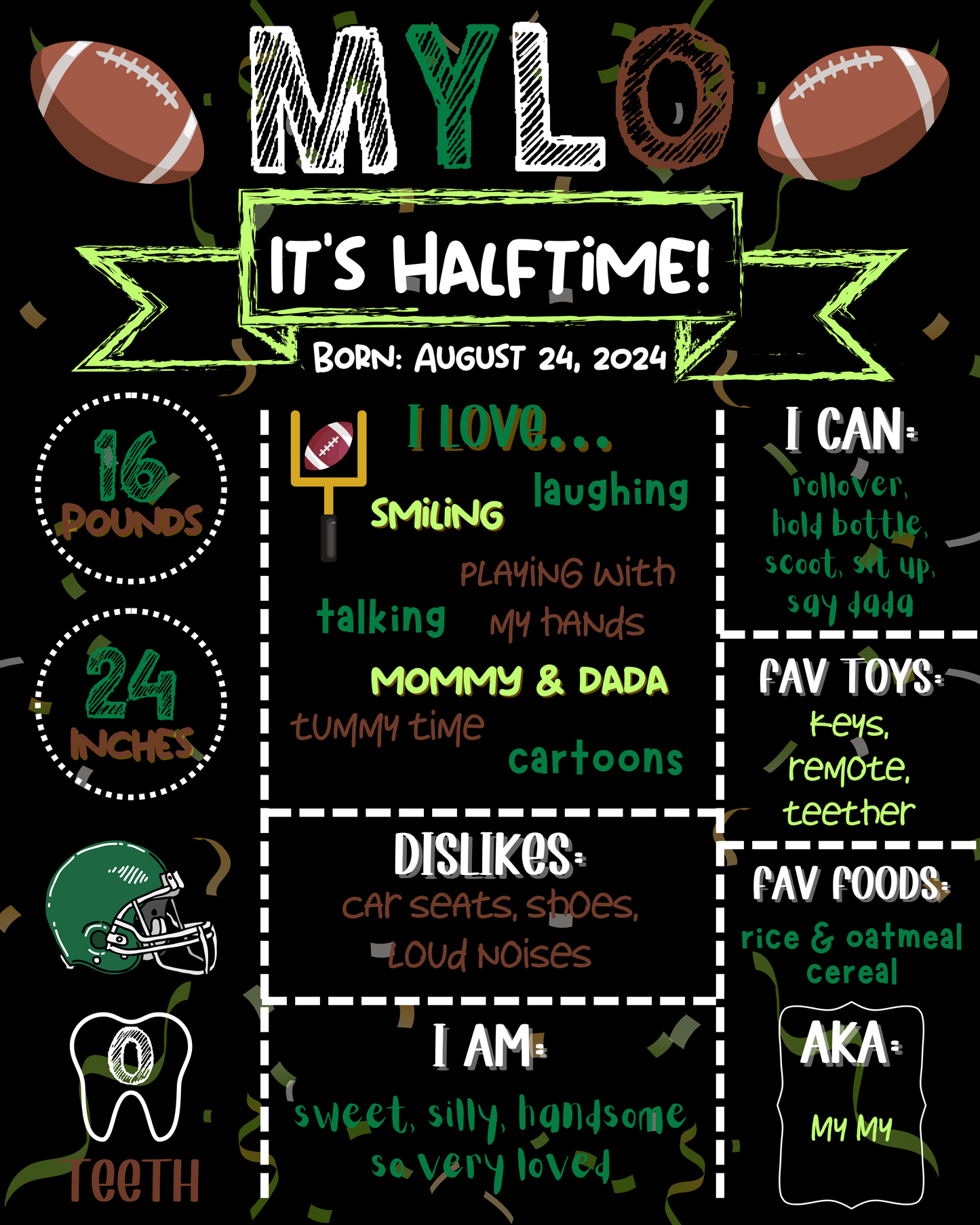 Sports Half Birthday It's Halftime Milestone Chalkboard Sign | Halfway to One | Party Poster | 6 Months Old | DIGITAL FILE