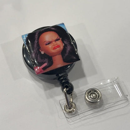 Barb Meme Badge Reels | Funny Face Dolls | Coworker Gifts | Work ID Badge Clip