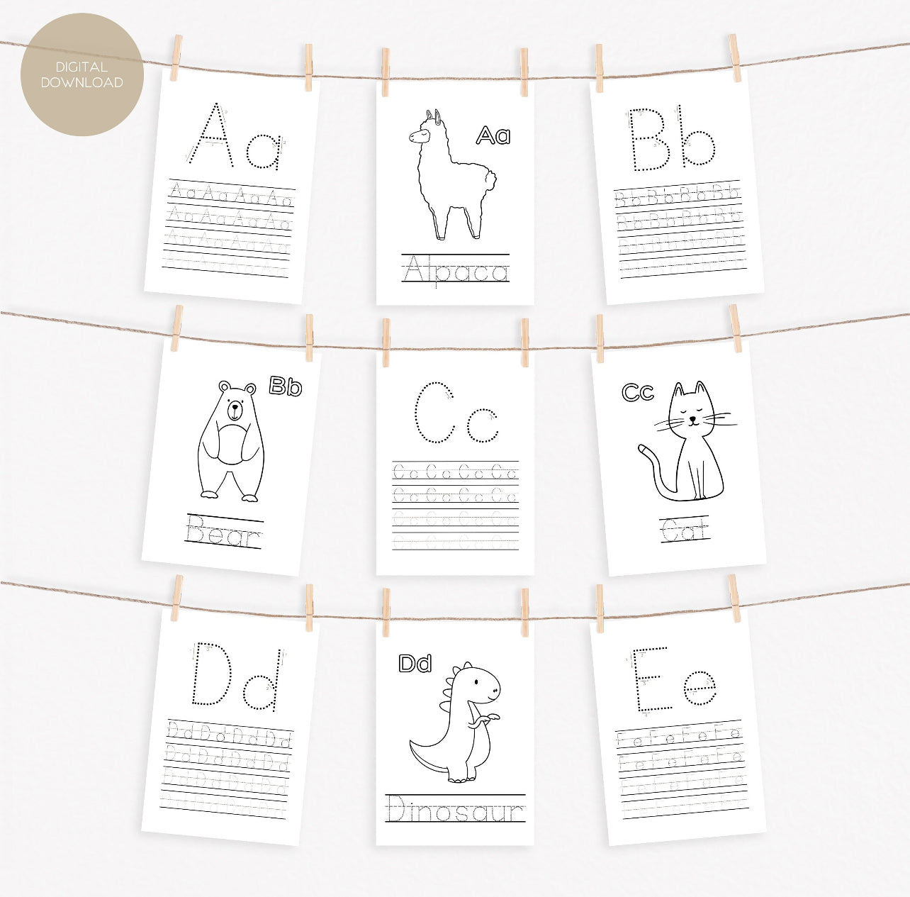 LEARNING BUNDLE | PRESCHOOL |Letters+Numbers |Write+Count | Animals | Coloring Pages | Digital Download