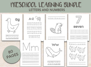 LEARNING BUNDLE | PRESCHOOL |Letters+Numbers |Write+Count | Animals | Coloring Pages | Digital Download