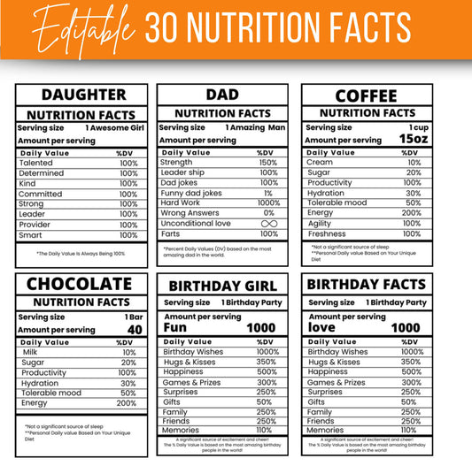 30 Nutrition Facts | Digital Download | Instant Download