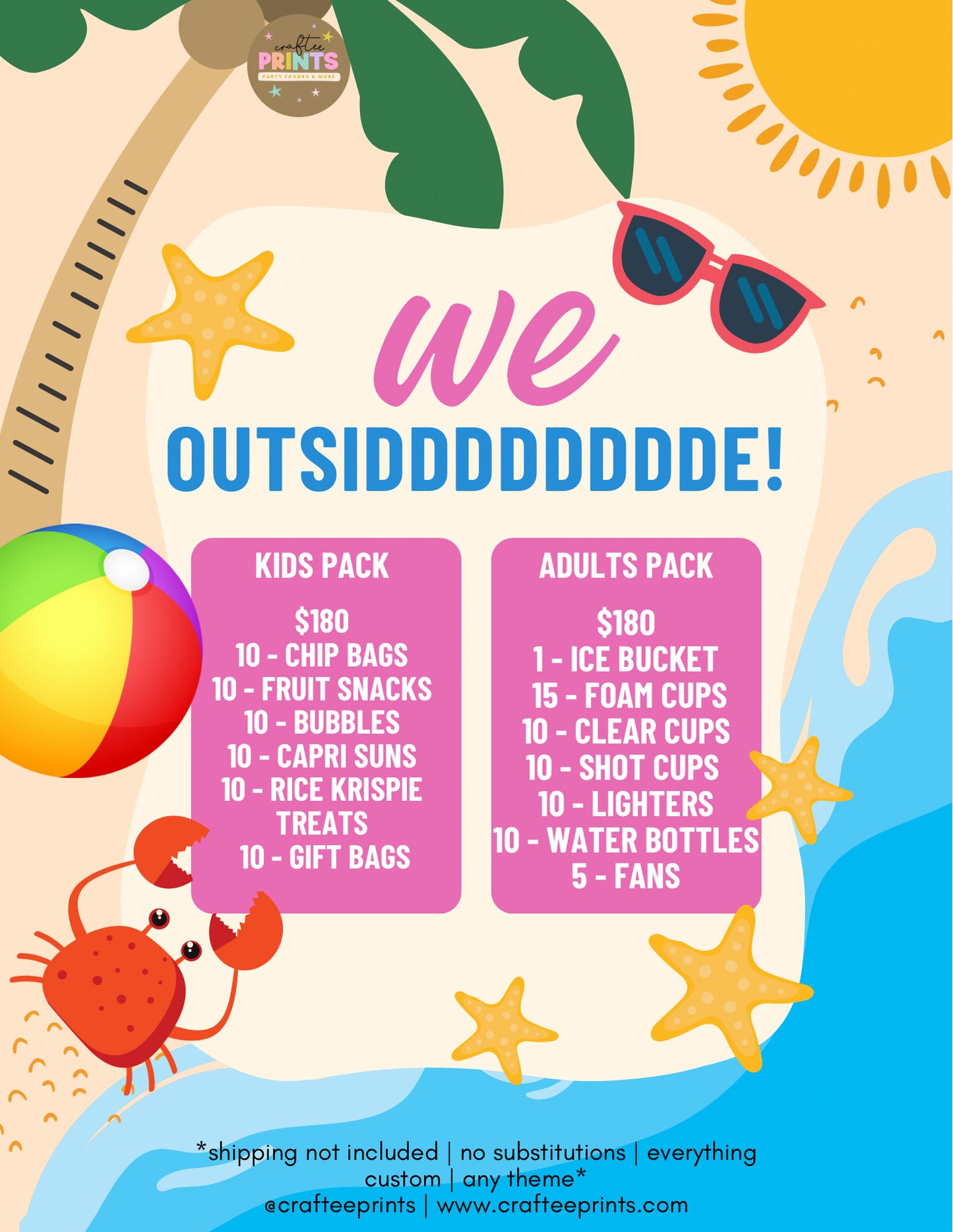 Summer Party Packages | We Outside! | Adult Party Favors | Ice Buckets | Youth Party Favors