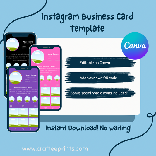 Instagram Business Card | IG Business Card | QR code Business Card Template | Canva Editable Template