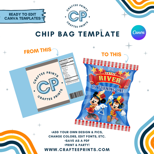 Blank Chip Bag | Printable And Editable Template On Canva | Custom Potato Chip Bag | Chip Bag Editable | Party Chip Bag | DIY Chip Wrapper | Mock Up | Instant Download