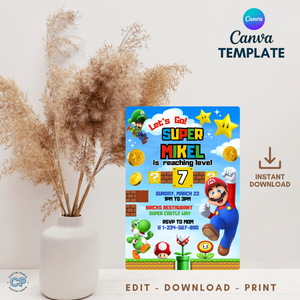 Super Mario Digital Invitation | Super Mario Birthday Party | Kids Digital invitation | Kids Birthday Party | Instant Download | Canva