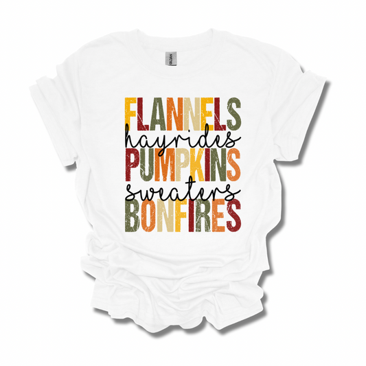 Flannels, Hayrides, Pumpkins, Sweaters, & Bonfires Unisex T-shirt